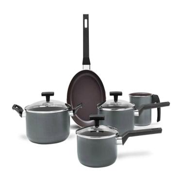 Imagem de Jogo De Panelas 5 Peças Brinox Antiaderente Preserve Cinza