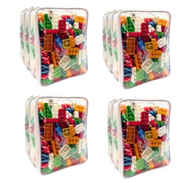 Imagem de Kit 10 Organizador de Brinquedos Infantil com Zíper Blocos Montar Bonecas Carrinhos Necessaire Organizadora - TAM M (Branco)