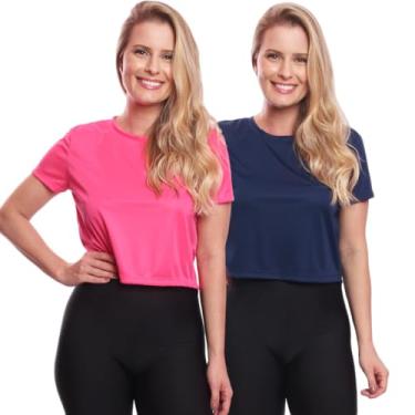 Imagem de MODA FITNESS DELLASFIT, Kit 2 Blusas Cropped Feminina Dry Academia Treino Camisa Tamanho:GG;Cor:Pink/Marinho