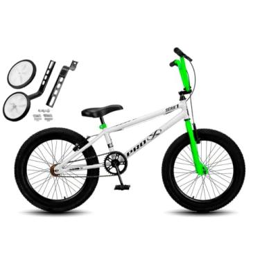 Imagem de Bicicleta Aro 20 BMX Infantil PRO X S1 V-Brake Com Rodinhas,Branco Verde