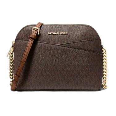 Imagem de Michael Kors Bolsa tiracolo de couro médio Jet Set Dome, Marrom/Acorn