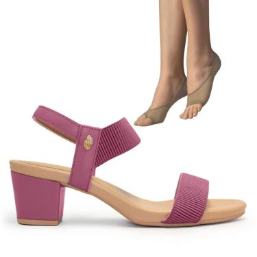 Imagem de Sandália Usaflex Feminina Salto Bloco Y8204+2P de Meias Color Sports Sapatilha Dedinhos