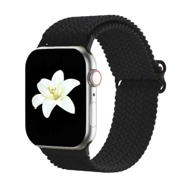 Imagem de Pulseira esportiva de nylon compatível com Apple Watch séries Ultra 9/8/7/6/5/4/3/2/1 SE (42 mm/44 mm/45 mm/49 mm, preta)