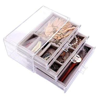 Imagem de Organizador de joias Caixa de joias de plástico transparente para mulheres com 3 gavetas Brinco Pulseira Pulseira Colar e anéis Armazenamento Estojo de joias Estojo de joias Armazenamento de exibição