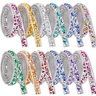 Imagem de NiArt Conjunto de rolos autoadesivos de fita de strass de cristal com 12 cores, total de 12 metros, fita decorativa versátil para artesanato, veículos, eletrônicos, ocasiões especiais, fita brilhante