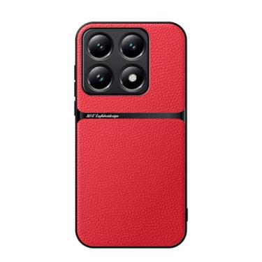 Imagem de Kepuch Capa para Xiaomi 14T Pro - Litchi Grano Case Placa de Metal Embutida - Vermelho