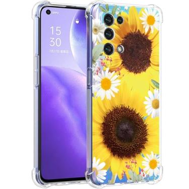 Imagem de Ueokeird Capa de telefone para Reno5 5G, Reno5 K/Find X3 Lite CPH2145 capa para meninas mulheres, capa protetora fina à prova de choque com padrão floral flexível TPU para Oppo Reno 5 5G girassol