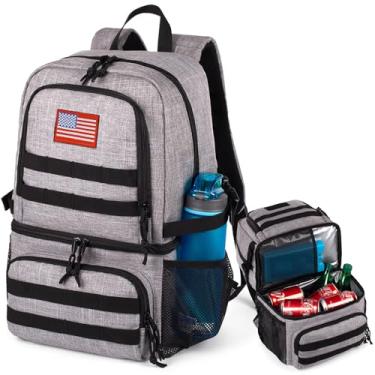 Imagem de Mochila térmica tática dupla para homens, mochila grande para almoço com 2 compartimentos, bolsa térmica macia resistente à água, à prova de vazamento, bolsa térmica para piquenique na praia