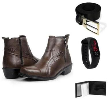 Imagem de Bota Masculina Couro + Carteira + Cinto + Relógio Kit 4-Masculino