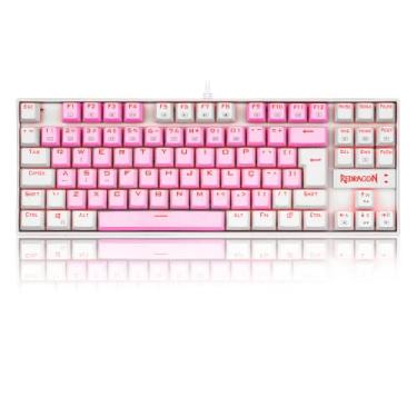 Imagem de TECLADO MECANICO GAMER SINGLE COLOR REDRAGON KUMARA ROSA E BRANCO COM SWITCH MARROM
