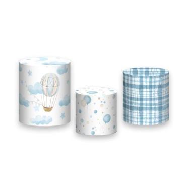 Imagem de Trio de Capas de Cilindro - Balões Aquarela Azul com Bege 004 - Via Co