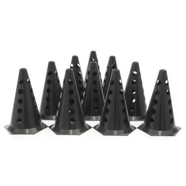 Imagem de Kit 10 Cones Furados Preto Para Circuito Agilidade Funcional - KeerSpo