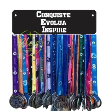 Imagem de Suporte Porta Medalhas com Frase Conquiste, Evolua, Inspire, Quadro Decorativo MDF