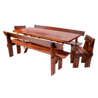 Imagem de Conjunto Mesa Rústica 2m 2 Bancos e 2 Cadeiras Madeira Maciça Angelim 