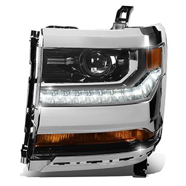 Imagem de DNA Motoring OEM-HL-0112-L Lâmpada de farol refletor âmbar, caixa preta, compatível com Chevy Silverado 1500 16-19 (lado do motorista) serve apenas para modelos com faróis HID