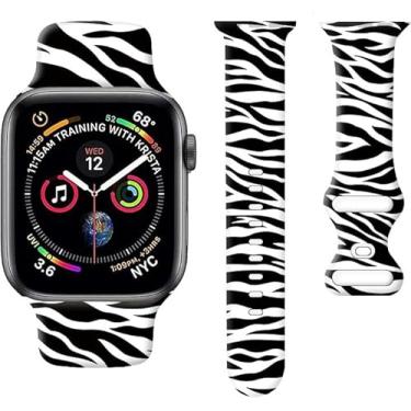 Imagem de Pulseira de silicone macio de 38 mm, 40 mm, 41 mm, 42 mm, 44 mm e 45 mm com fecho clássico para Apple Watch Series SE 8, 7, 6, 5, 4, 3, 2 1 e Utral (zebra)