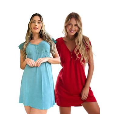 Imagem de Kit com 2 Camisolas Confortáveis em Viscose com Detalhes em Renda Esti