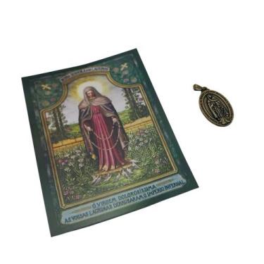Imagem de Pingente Medalha Nossa Senhora das Lágrimas e Jesus Manietado Metal Do