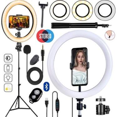 Imagem de Kit Youtuber Tripé Microfone Lapela Celular + Iluminador Ring Light An