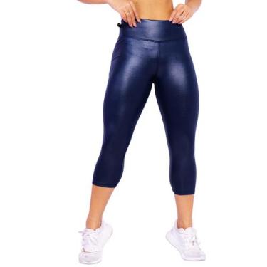 Imagem de Calça Corsario Cirrê Brilho Molhado material sintético Cós Alto Confor