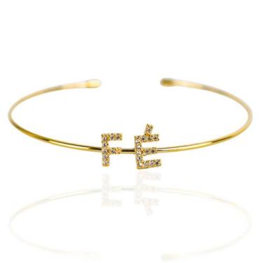 Imagem de Pulseira bracelete feminina  fé cravejado banhada a ouro 18k - Brimatt
