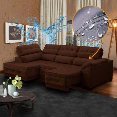 Imagem de Sofá Marrom 5 Lugares Canto Chaise Impermeabilizado 250 Cm Retrátil Re