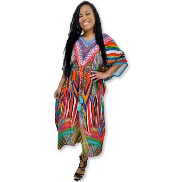 Imagem de Kaftan Longa Indiana Saída de Praia Estampada Luxo Boho Chic - Sarat M