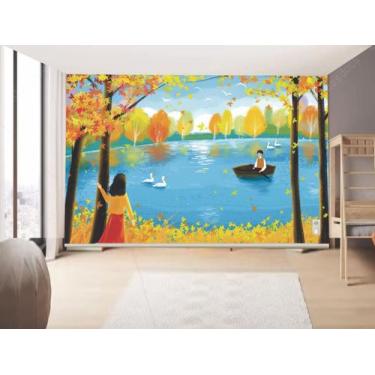Imagem de Papel de Parede Infantil Lago e Barco  (folha med. 90x300 cm) - Decor 