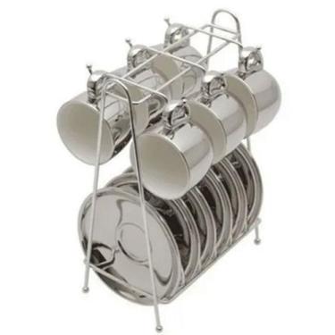 Imagem de Jogo Xicaras De Café Wolff C/ Pires E Suporte Prata E Branco - Rojemac