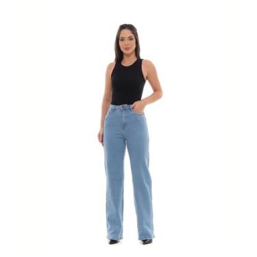 Imagem de Calça Jeans Wide Leg Feminina Cintura Alta Básica com Elastano 28000 M
