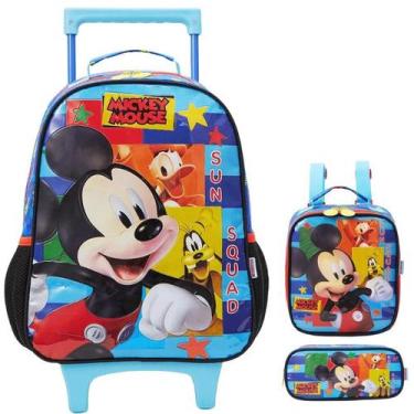 Imagem de Kit Mochila Escolar Mickey Disney Rodinha Tam G Infantil - Xeryus