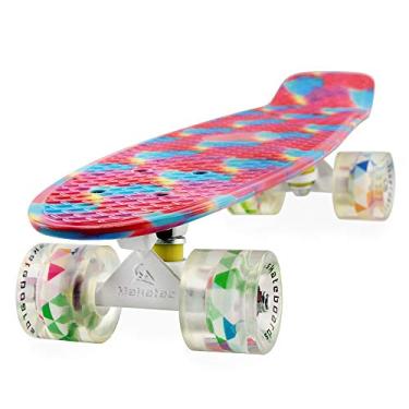 Imagem de Skate, jovens, 56 cm, mini cruzador, retrô, estrelado, adultos, skates para crianças, meninos, meninas, iniciantes, crianças, adolescentes, cães de 5 anos (mistura de rosa e azul)