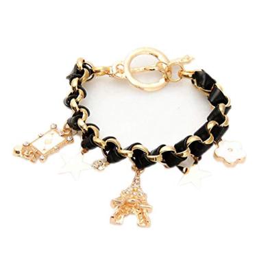 Imagem de Pulseira feminina com pingente de cristal da Torre Eiffel, estrela e estrela, multicolorida, elegante, empilhável, de couro sintético, trançada, bijuteria, tornozelo, dança, festa, dia dos namorados,