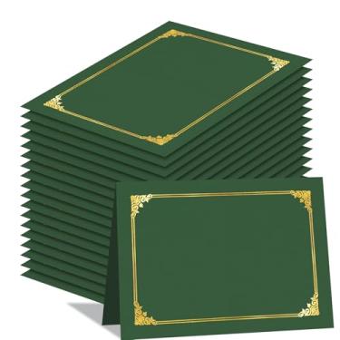 Imagem de HAUTOCO Pacote com 50 porta-certificados, pastas de diploma verdes, capas de certificado com borda dourada para cartolina tamanho carta 21 x 28 cm, prêmio, documento, formatura