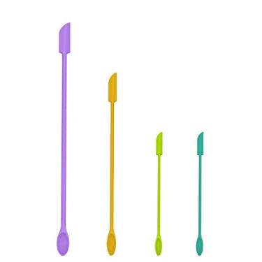Imagem de Conjunto de 4 peças de espátulas de silicone, mini espátula de silicone, espátula de maquiagem, mini espátula e agitador de loção, ganhe a última gota de produtos de beleza de garrafas de alimentos (cores aleatórias)