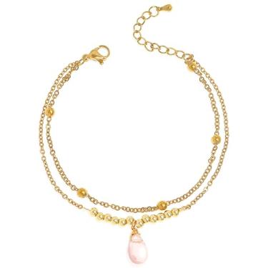 Imagem de Agriajun Pulseiras femininas de corrente de elos de contas douradas boho feitas à mão com contas douradas, acessórios festivos para presente de bijuteria., 5inches, Latão, Sem Pedra Preciosa