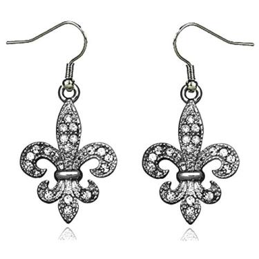 Imagem de DianaL Boutique lindo brinco de flor de Lis prateado cristais de strass transparentes joias da moda