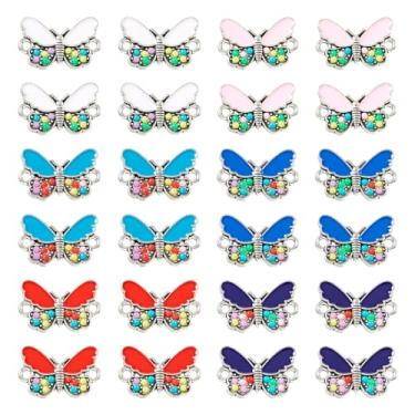 Imagem de FASHEWELRY 36 pingentes de borboleta esmaltada, pingentes de conector de borboleta folheados a prata antiga, pingentes de elos de insetos voadores para pulseira faça você mesmo, colar, brinco, joias,