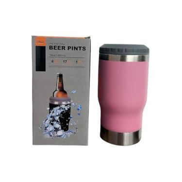 Imagem de Copo Porta Cerveja Térmico Suporte Garrafa Térmica De Lata Latinha Latão Long Neck Aço Inox Refrigerador Isolado Isolador (Rosa)