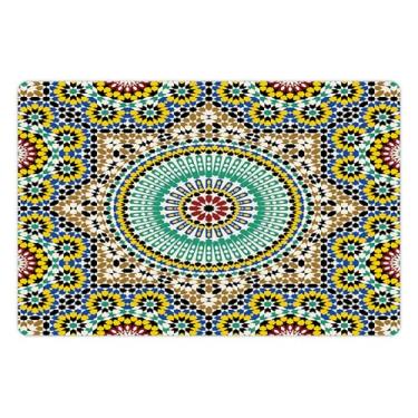 Imagem de Tapete marroquino para animais de estimação Lunarable para comida e água, azulejo de parede de azulejo de cerâmica histórico para viagens, tapete de borracha antiderrapante para cães e gatos, 45,72 cm x 30,48 cm, azul cáqui