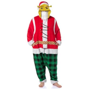 Imagem de INTIMO Pijama unissex Shrek The Halls Ogre Natal Papai Noel adulto moletom com capuz de lã Kigurumi União, Papai Noel Shrek, XPP-PP