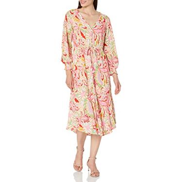 Imagem de Donna Morgan Vestido midi feminino estampado floral decote em V verão dia divertido evento data convidada de, Aqua/Vermelho Fogo, 44