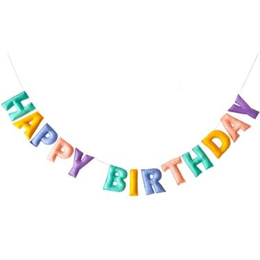 Imagem de Faixa de feliz aniversário pastel pré-amarrada - guirlanda de bola de feltro - guirlanda de feliz aniversário, decorações de aniversário pastel, sinal de feliz aniversário personalizado para decoração