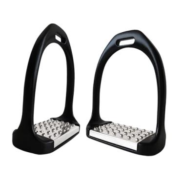 Imagem de YIJU 2 peças estribos de sela de cavalo, equipamento de equitação, fácil de usar, estribos seguros para sela equestre, acessórios de ferramentas seguras, Preto