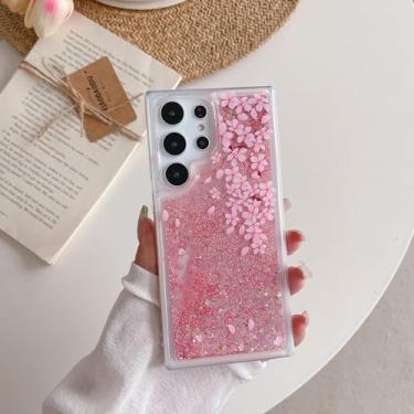 Imagem de VALRION Capa compatível com Samsung Galaxy S24 Ultra Glitter Bling Sparkle Luxuosa Flutuante Líquido Flutuante Areia movediça Mulheres Meninas Slim Macio TPU Linda Flor Protetora Transparente Capa de