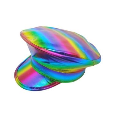 Imagem de Chapéu Quepe Boina Arco Iris Metalizado Fantasia Carnaval - Festas e F
