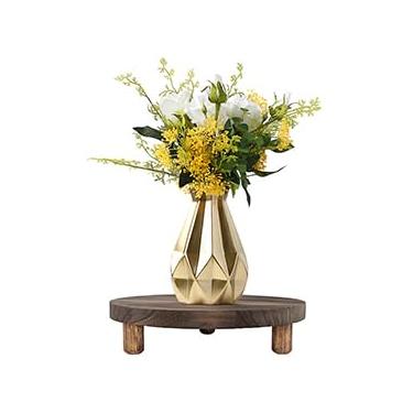 Imagem de MADOCEGO 2 Peças de Suporte de Madeira para Plantas, Banco de Madeira para Plantas, Suporte Redondo para Exibição de Vasos de Flores, Suporte Baixo para Vasos de Plantas, Pedestal de Flores para Ambie