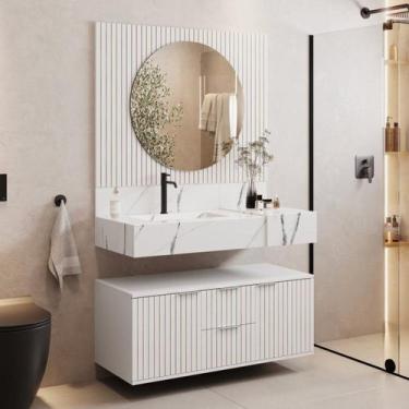 Imagem de Conjunto para Banheiro Bancada em Porcelanato com Cuba Esculpida, Armá