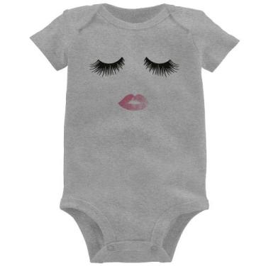 Imagem de Body Bebê Cílios e Boca - Foca na Moda, Cinza, GG