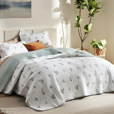 Imagem de Conjunto de Edredom Bedsure Floral Queen - 1 Edredom + 2 Fronhas